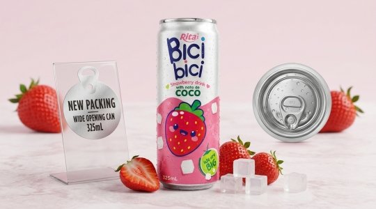 Wide Opening Can Strawberry Drink with Nata De Coco Trends in USA and Europe