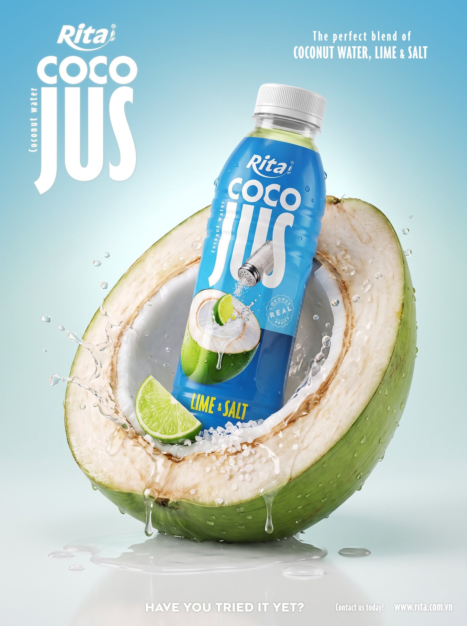 COCO JUS Real Coconut Water with Lime Juice and Salt 500ml (16.9 fl oz) Poster 1