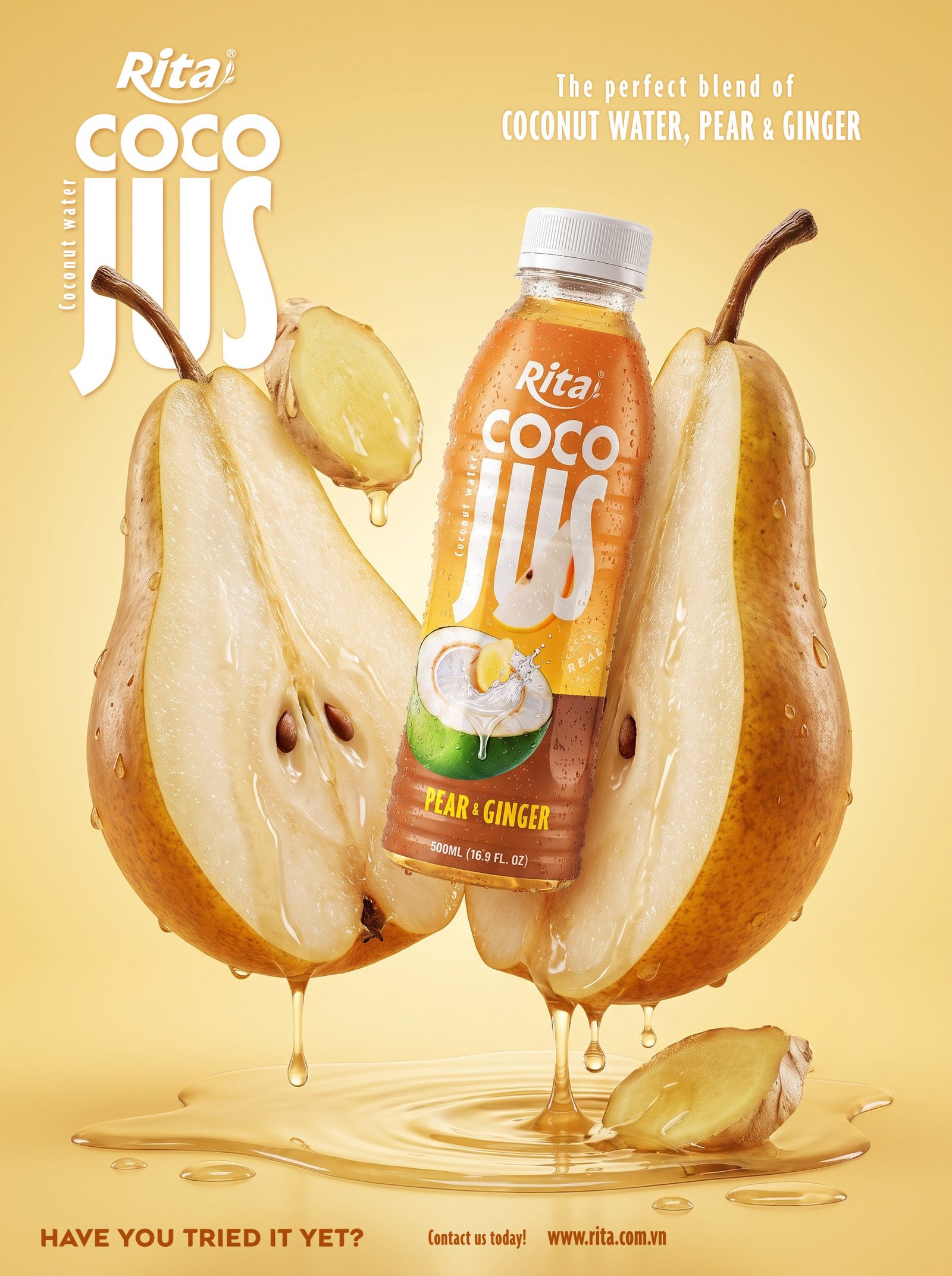 COCO JUS Real Coconut Water with Pear and Ginger Juice 500ml (16.9 fl oz) Poster 1