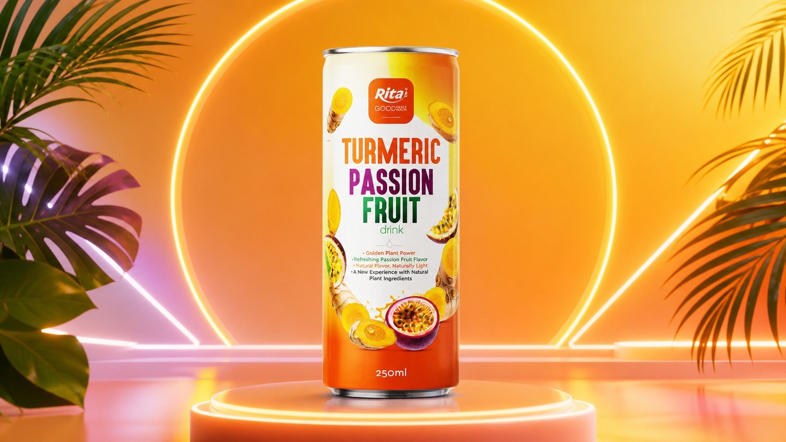 250ml Turmeric Passion Fruit Drink Slim Can OEM Beverage Poster 2