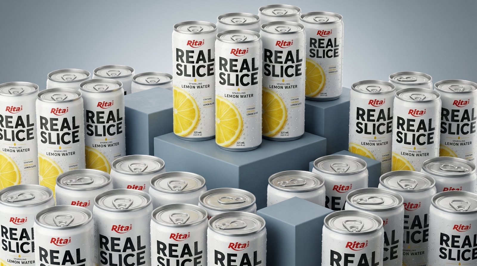 Real Lemon Slice Inside Sparkling Water 325ml Slim Cans– Refreshing Beverage Poster 2