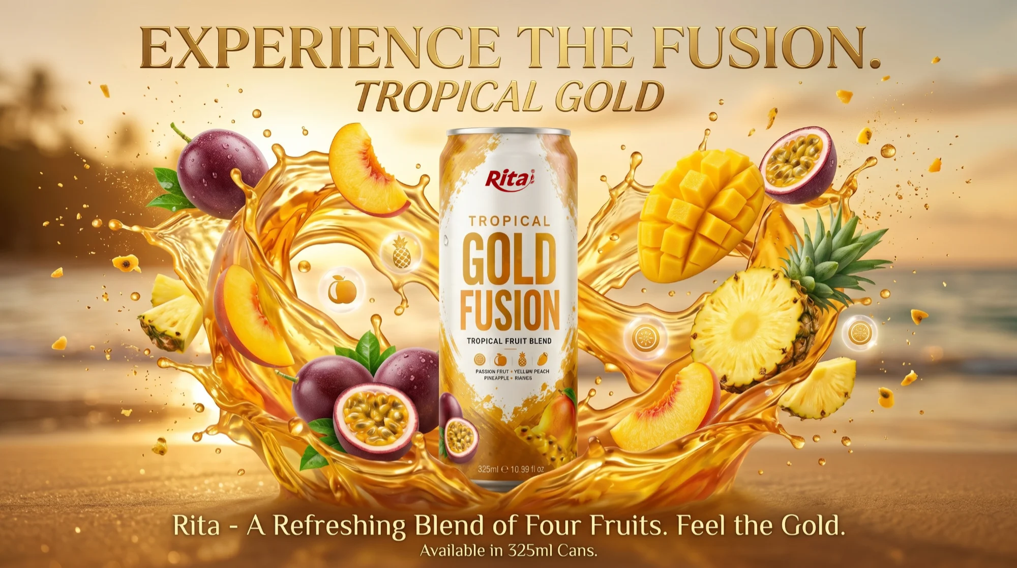 Tropical Gold Fusion fruit blend in 10.99 fl oz (325ml) cans Poster 2